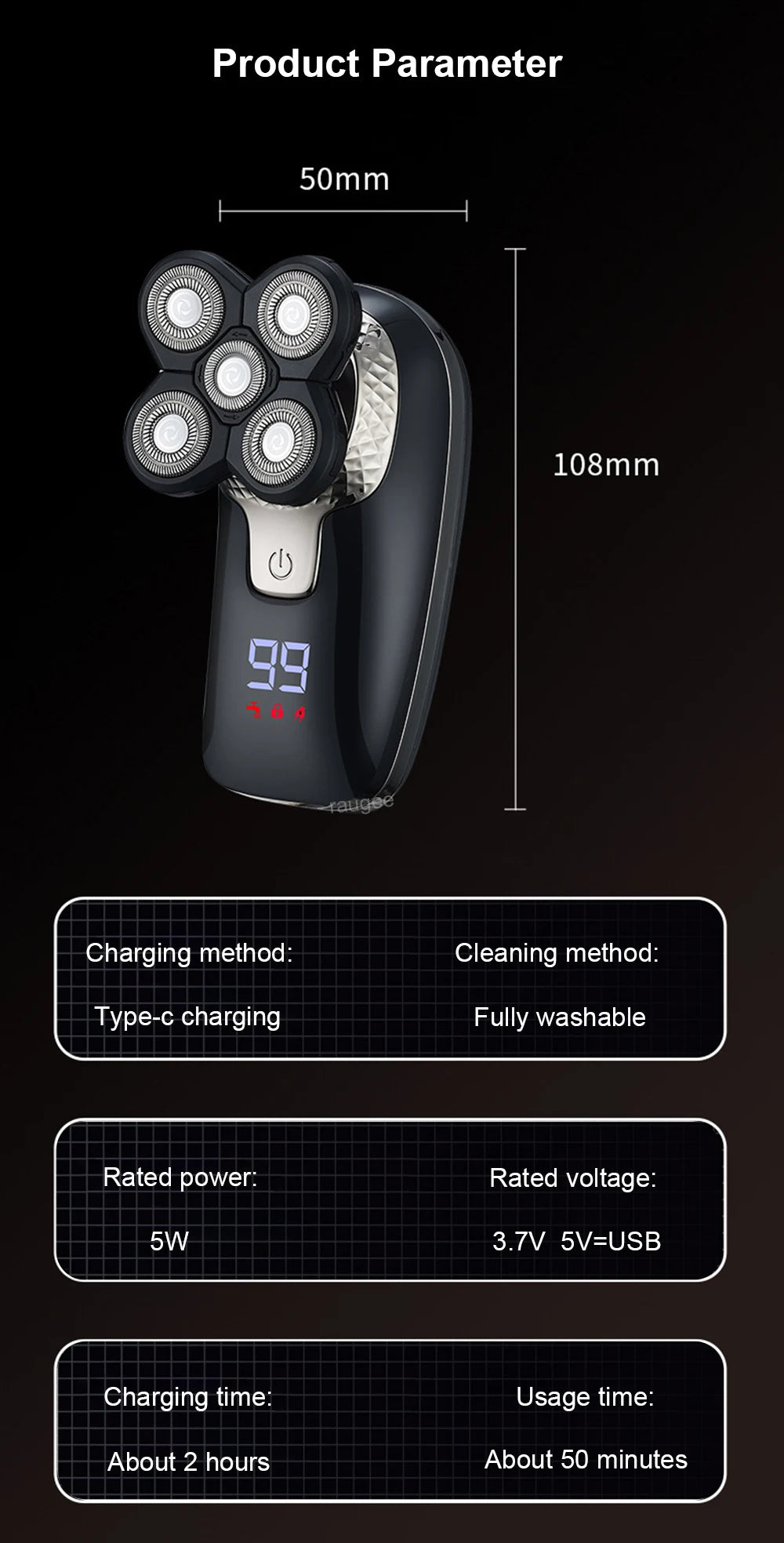 Electric Head Shaver for Men Bald Head Shaving Machine Electric Razor Man Hair Beard Trimmer Rechargeable Men's Hair Clipper
