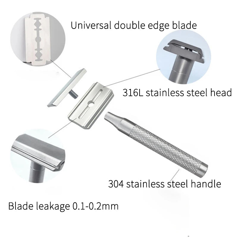 Stainless Steel Double Edge Safety Razor with 5 Spare Blades 30° Angled Precision Reusable Blade Razors for Men