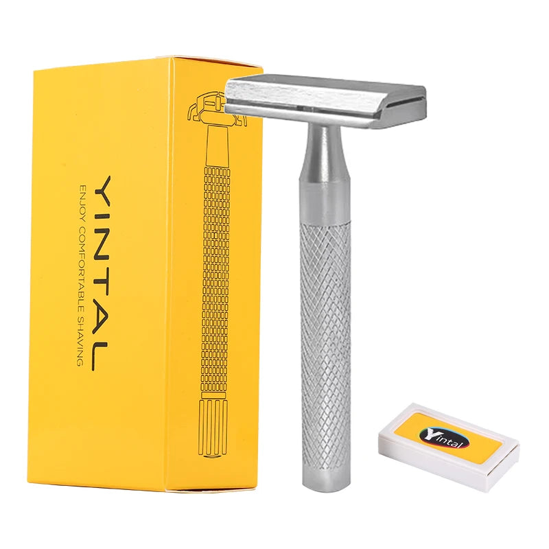 Stainless Steel Double Edge Safety Razor with 5 Spare Blades 30° Angled Precision Reusable Blade Razors for Men