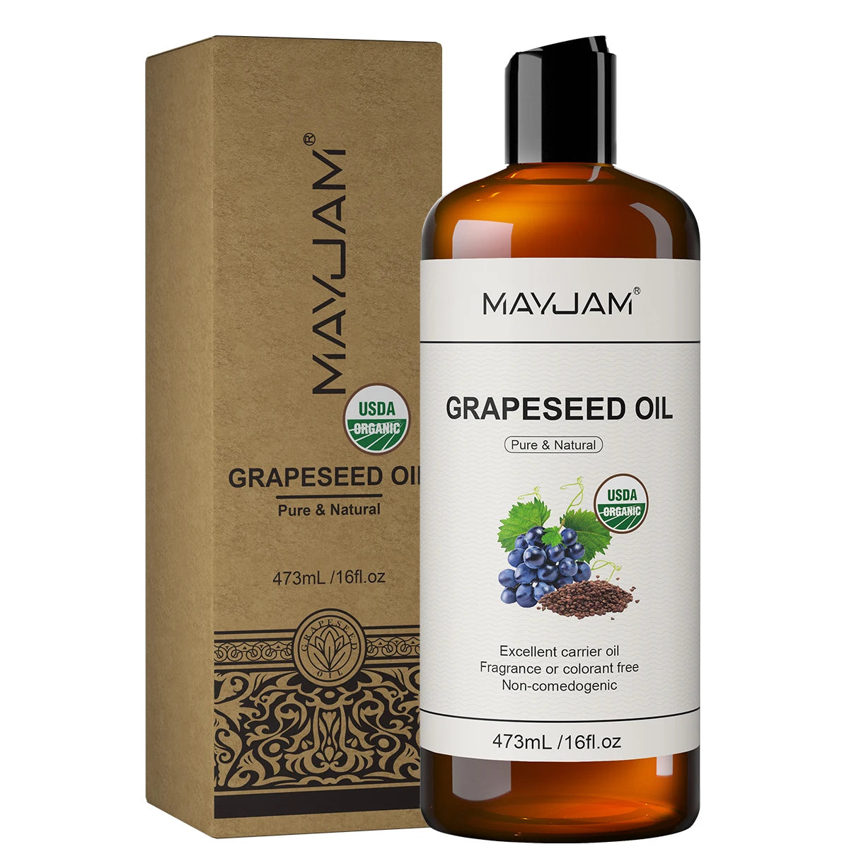 MAYJAM USDA Organic Jojoba Oil Moisturizing for Face, Hair, Skin & Nails Pure Natural Cold Pressed Grapeseed Sunflower Seed Oil