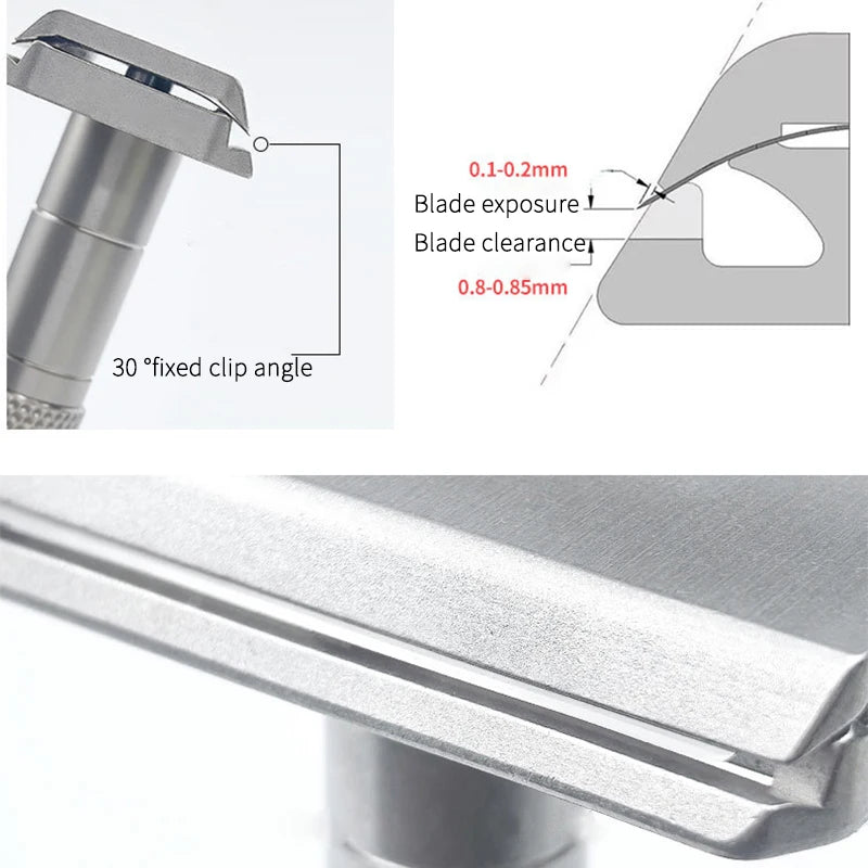 Stainless Steel Double Edge Safety Razor with 5 Spare Blades 30° Angled Precision Reusable Blade Razors for Men