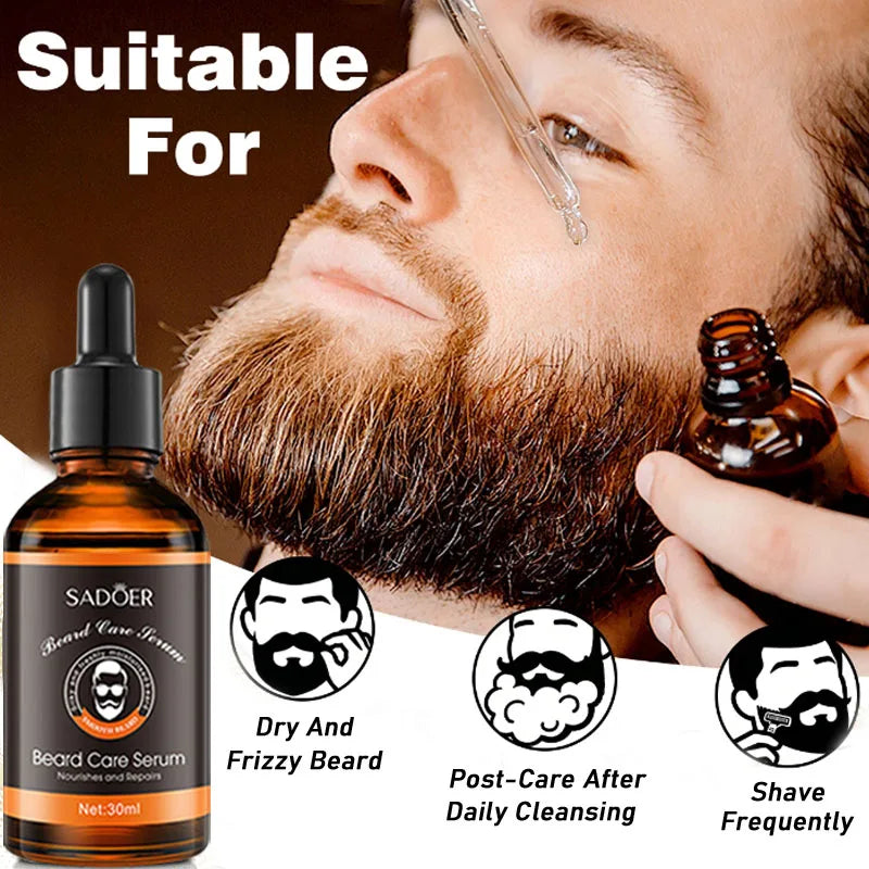 Men's beard care set, beard oil, beard balm, moisturizing, nourishing, softening and smoothing beard, with trimming tools & bear