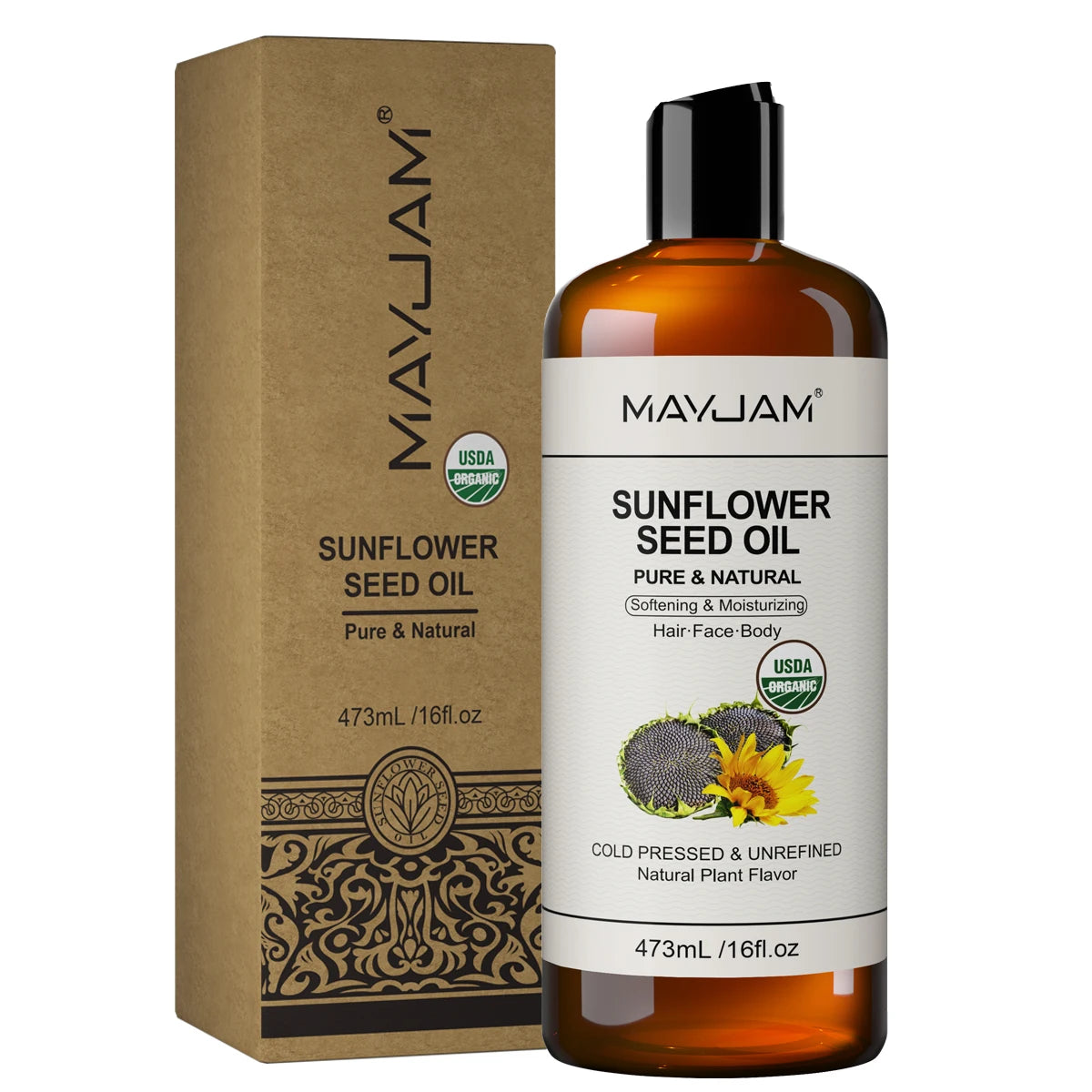 MAYJAM USDA Organic Jojoba Oil Moisturizing for Face, Hair, Skin & Nails Pure Natural Cold Pressed Grapeseed Sunflower Seed Oil